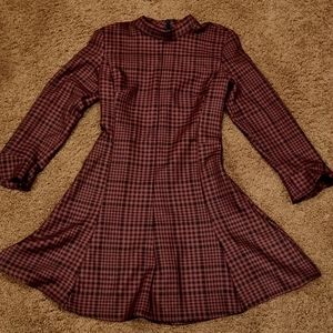 Red and Black Plaid Long Sleeve Dress